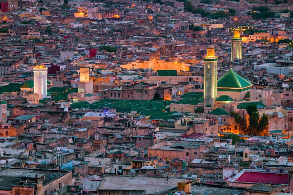 Morroco, Fez – View over the old town (medina) from the “Bab Guissa” gate